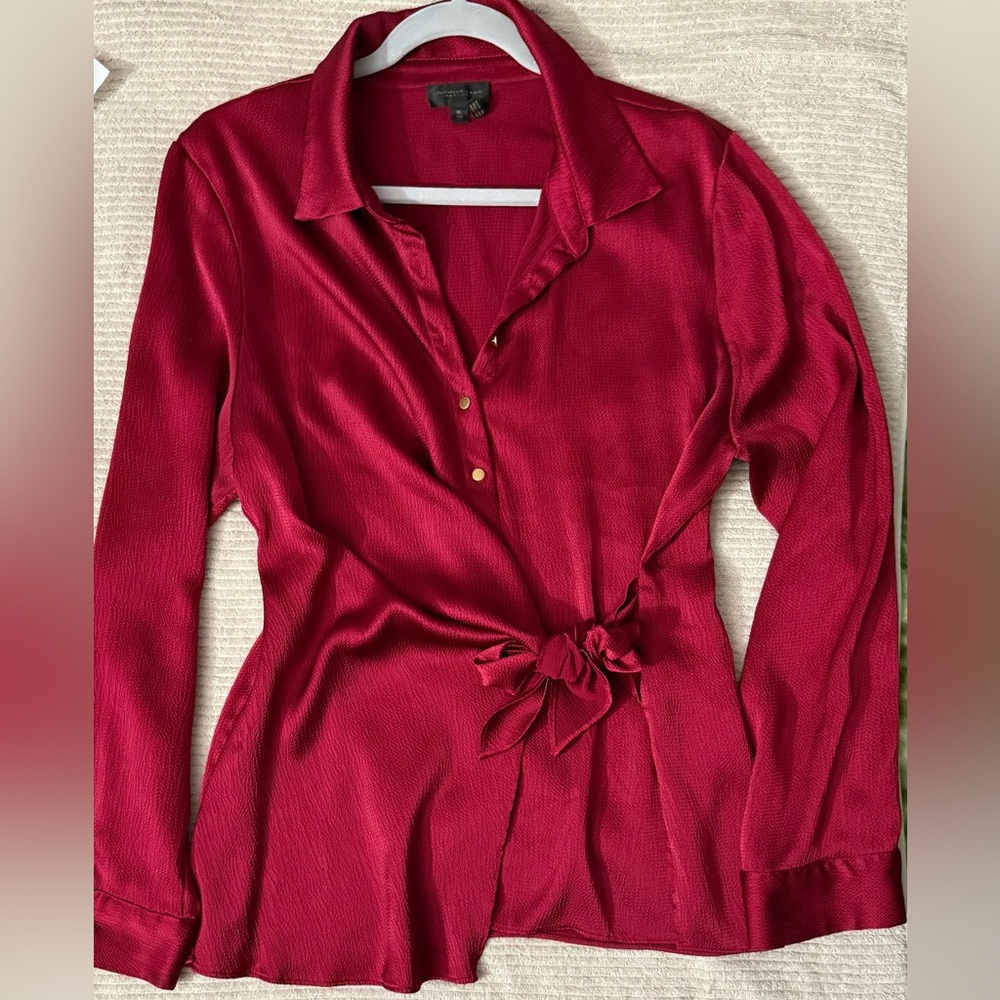 Donna Karan Rich Red Blouse with Tie Detail